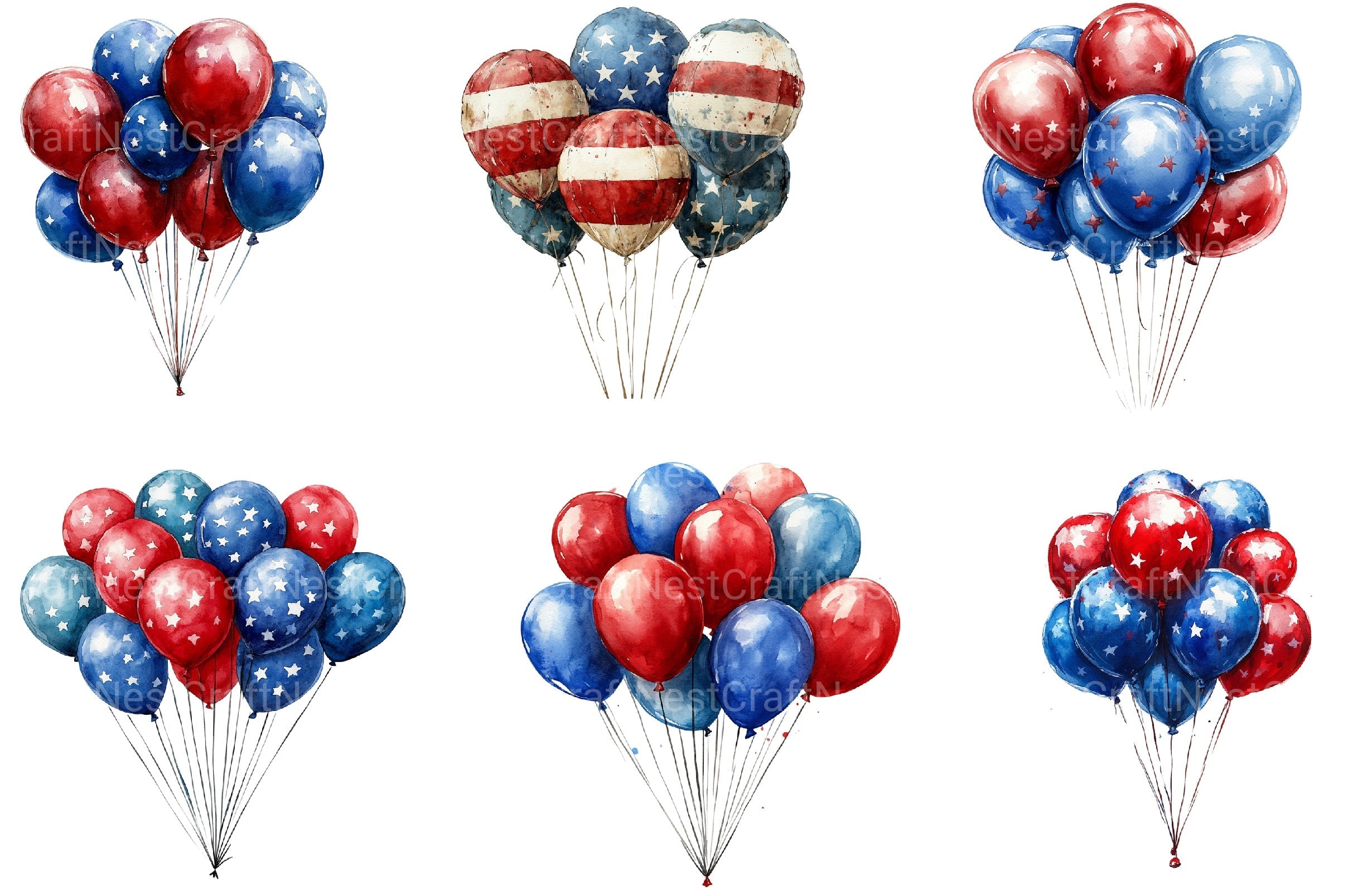 American 4th Of July Party Balloon Clipart Bundle