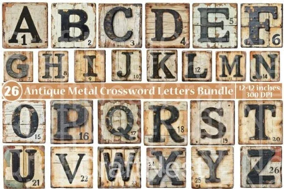 Antique Metal Crossword Letters Clipart Bundle - CraftNest - Digital Crafting and Art