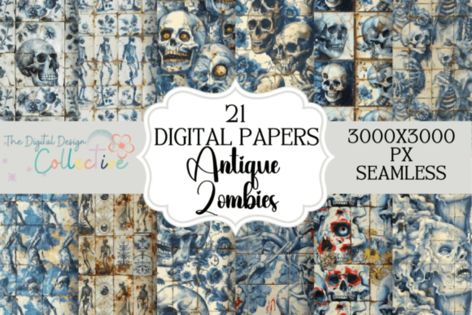 Antique Vintage Zombie Seamless Digital Paper - CraftNest - Digital Crafting and Art