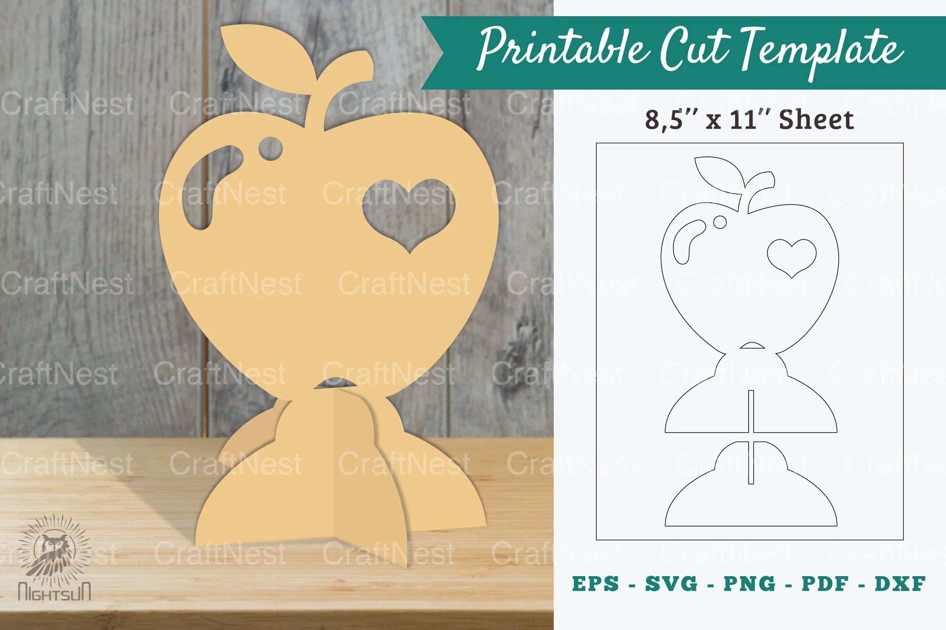 Apple with Heart Printable Cut Template - Clipart Bundle - CraftNest - Digital Crafting and Art