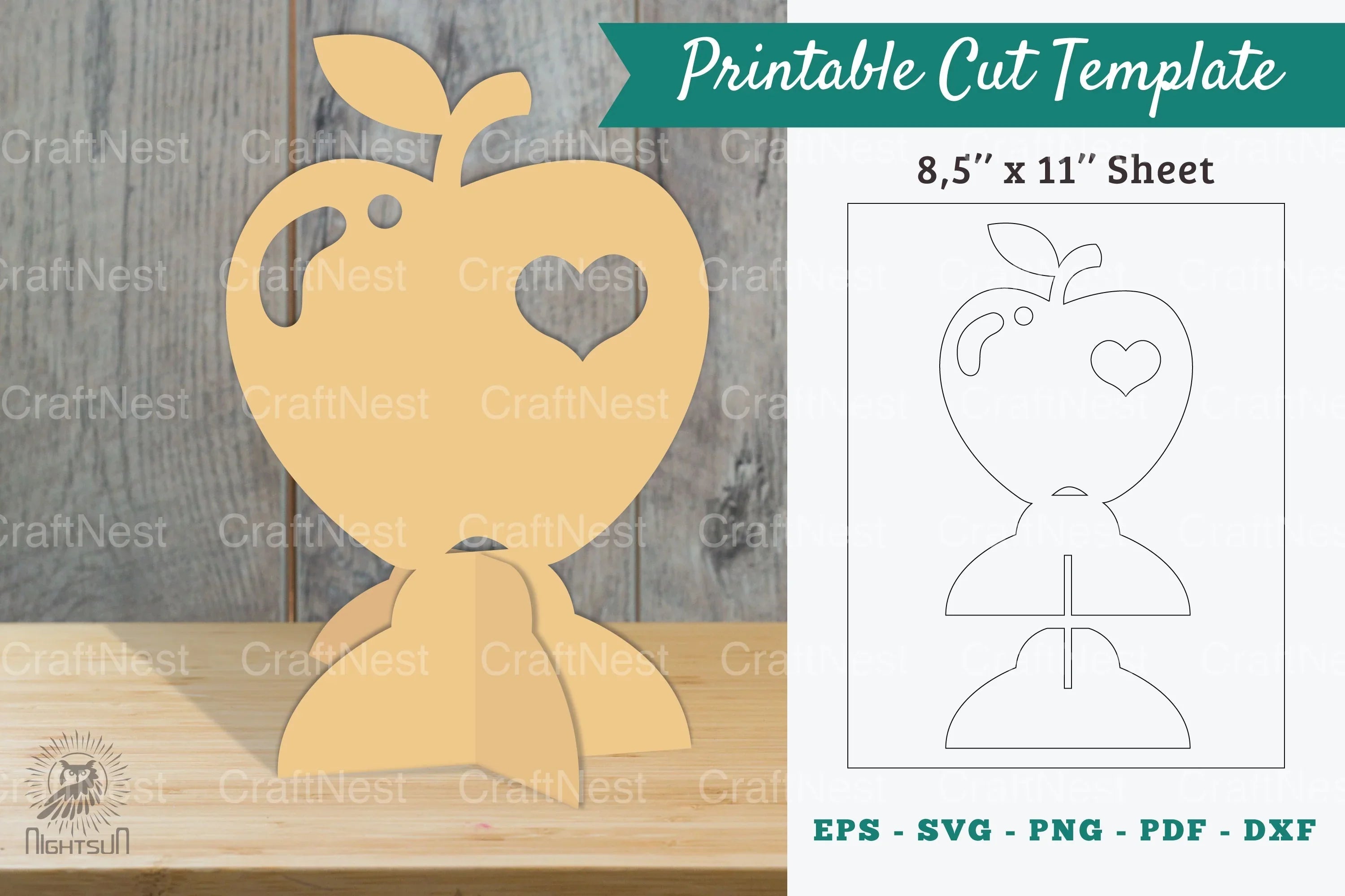 Apple with Heart Printable Cut Template - Clipart Bundle - CraftNest - Digital Crafting and Art