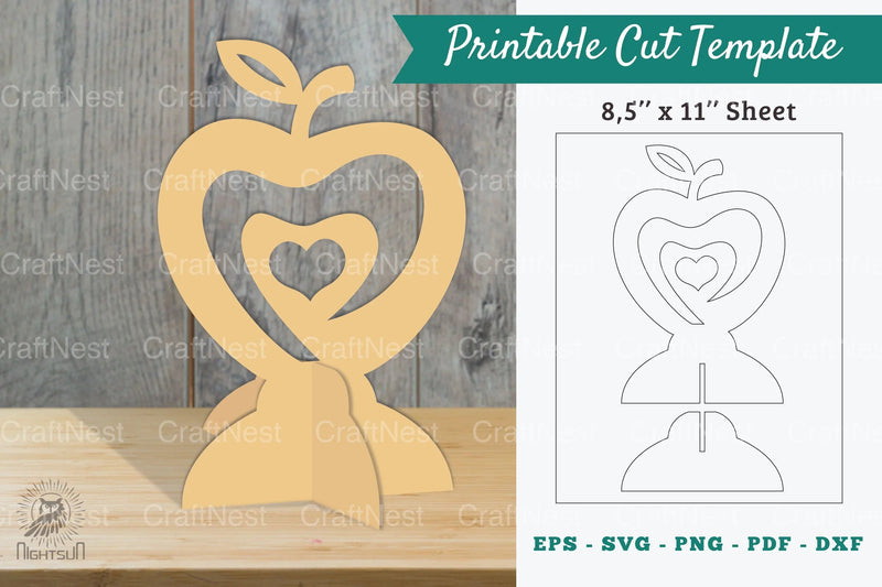 Apple with Heart Printable Cut Template - Clipart Bundle - CraftNest - Digital Crafting and Art