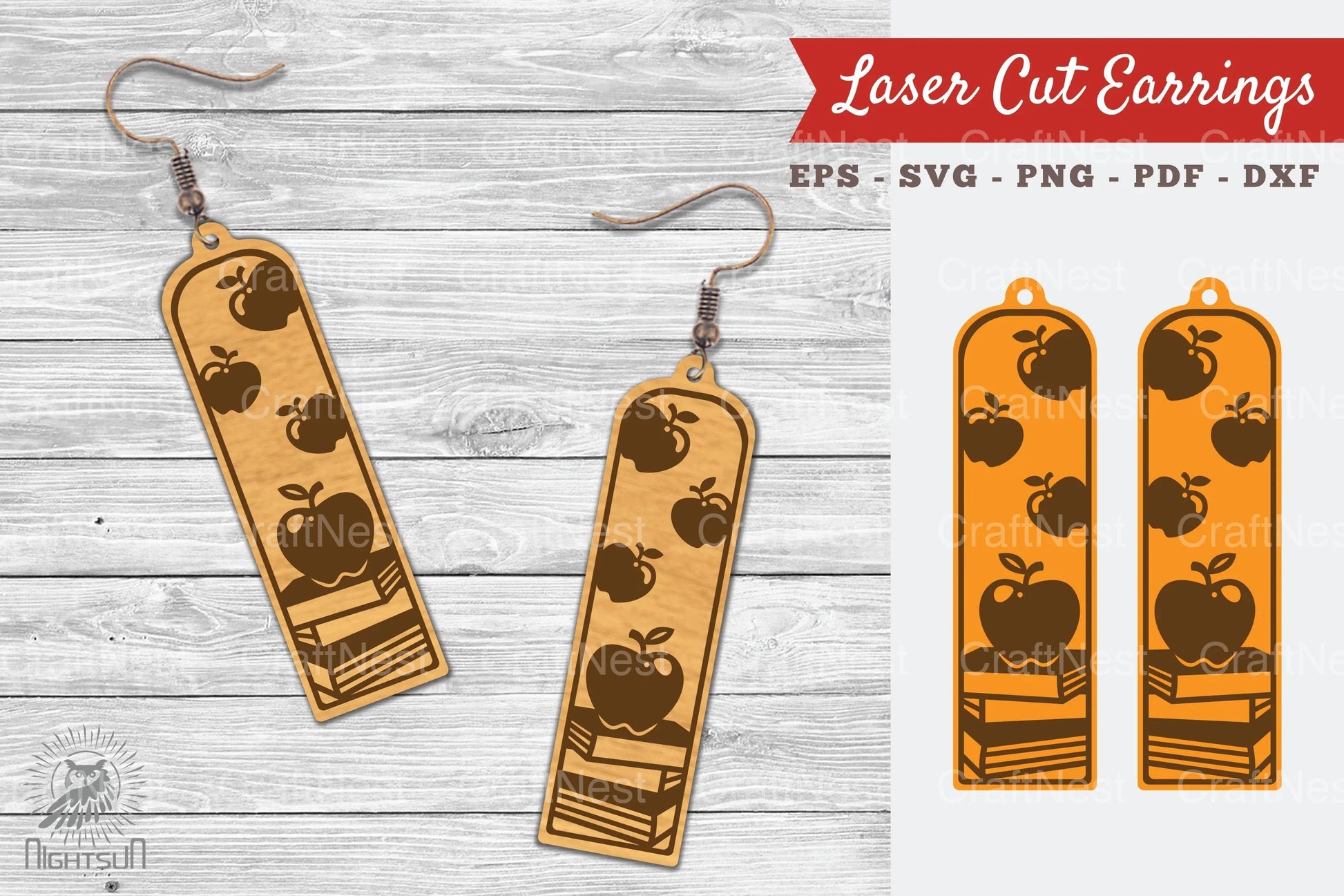 Apple and Book Laser Cut Earrings Design Bundle - CraftNest - Digital Crafting and Art