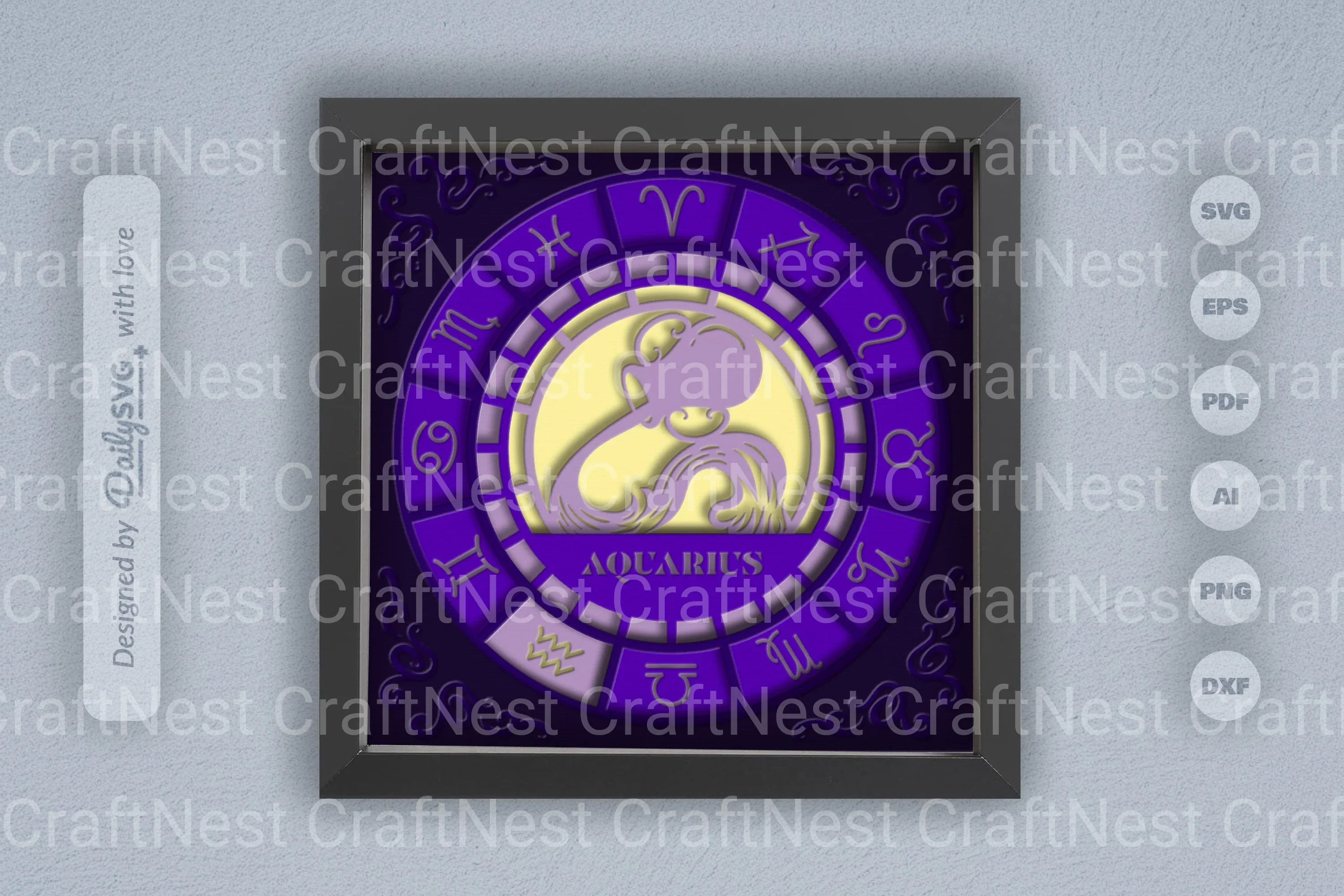 Aquarius Zodiac 3D Shadow Box Papercut SVG Bundle
