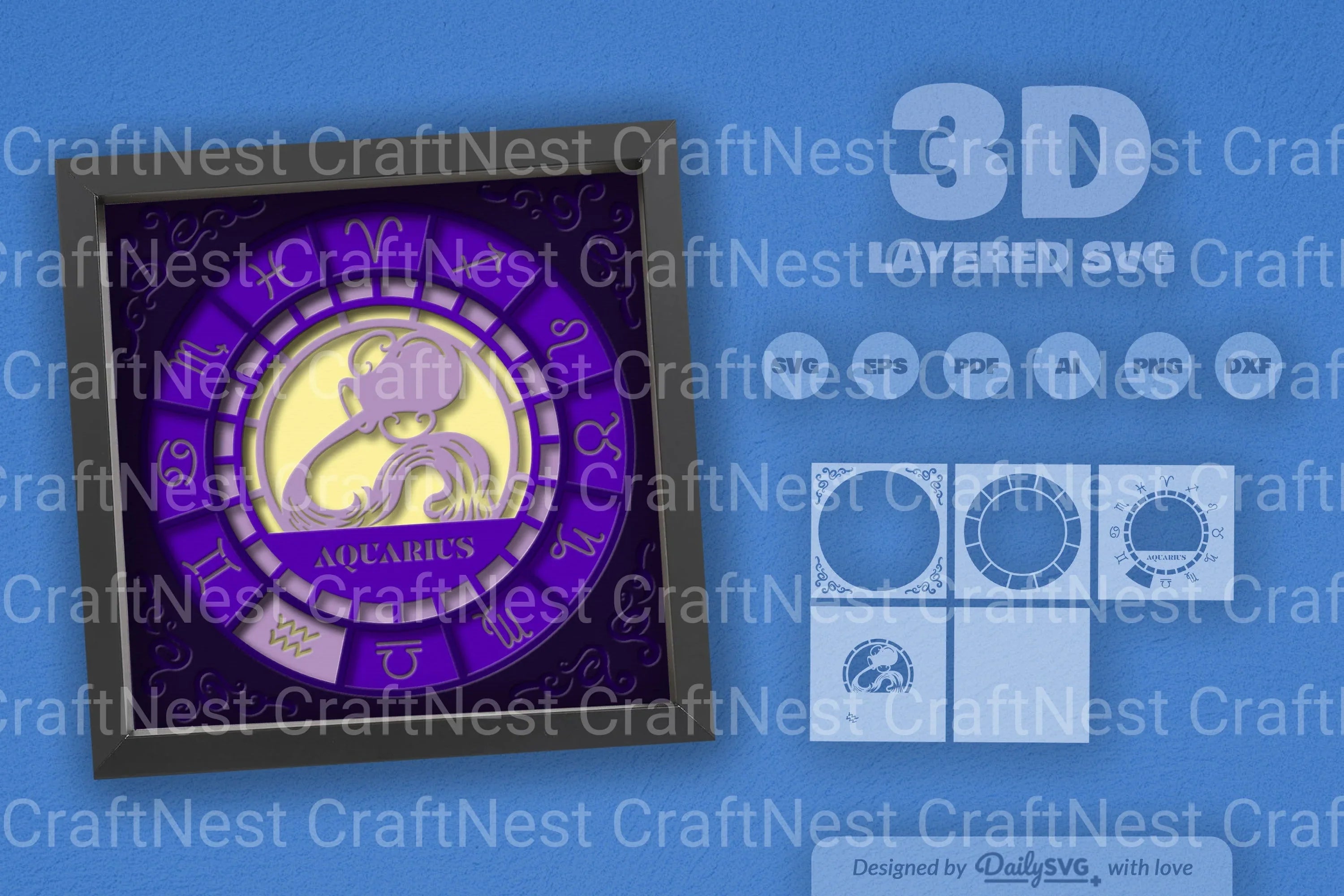 Aquarius Zodiac 3D Shadow Box Papercut SVG Bundle