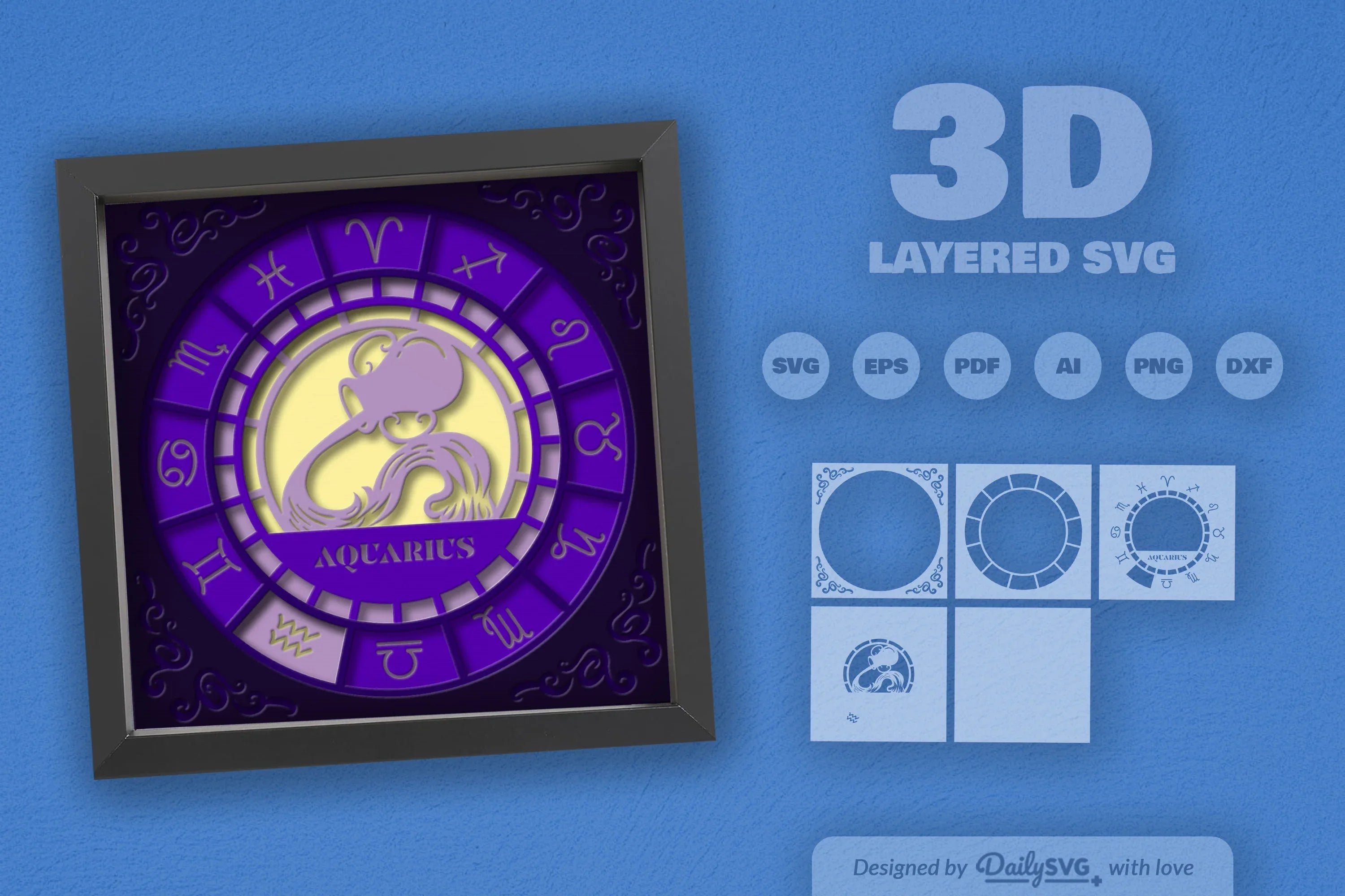 Aquarius Zodiac 3D Shadow Box Papercut SVG Bundle - CraftNest - Digital Crafting and Art