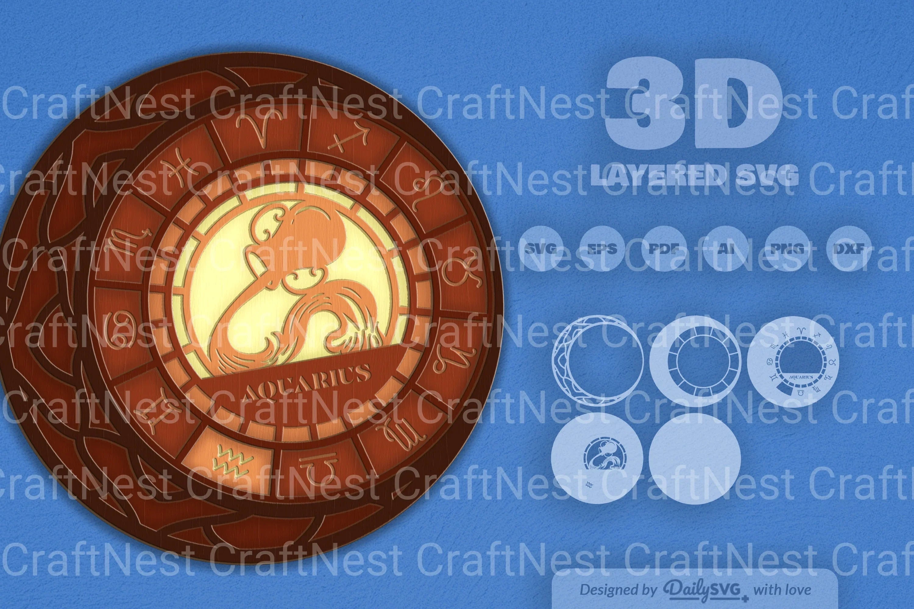 Aquarius Zodiac Laser Cut SVG Bundle