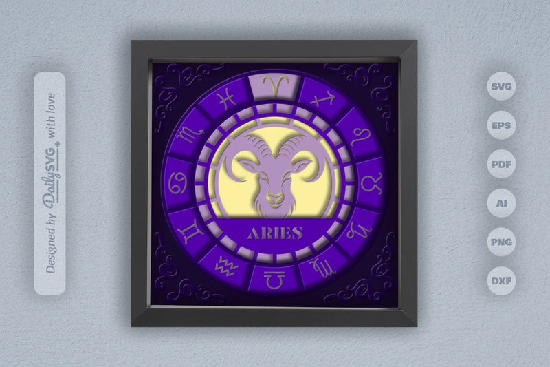 Aries Zodiac 3D Shadow Box Papercut SVG Bundle - CraftNest - Digital Crafting and Art