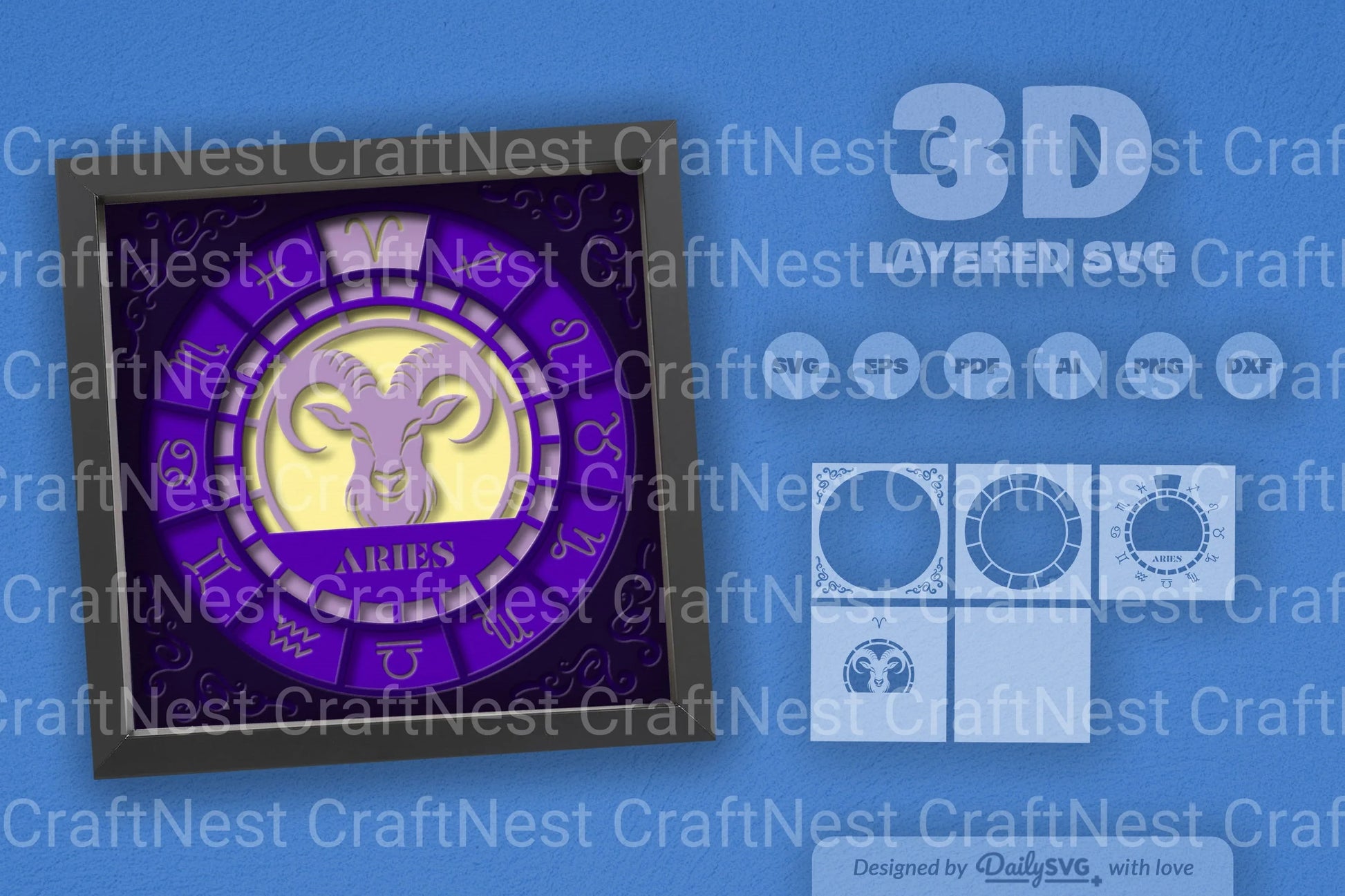 Aries Zodiac 3D Shadow Box Papercut SVG Bundle - CraftNest - Digital Crafting and Art