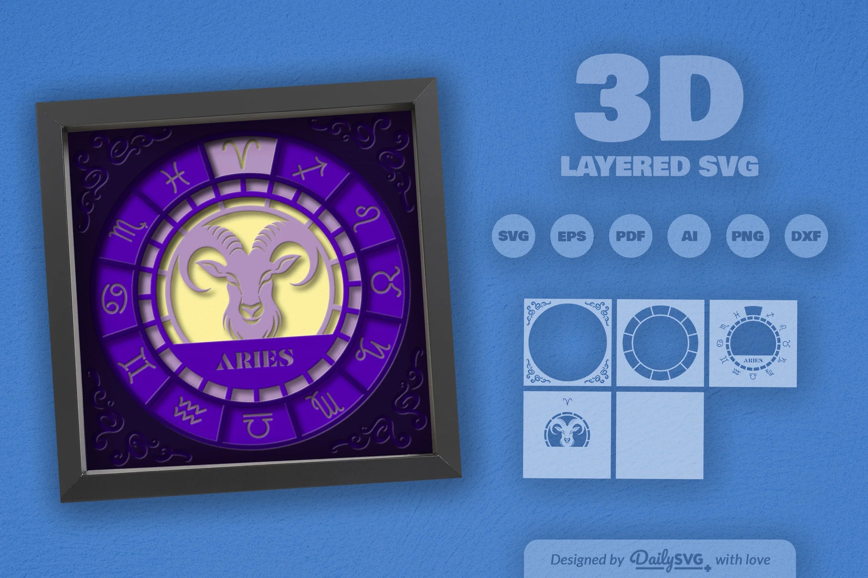 Aries Zodiac 3D Shadow Box Papercut SVG Bundle - CraftNest - Digital Crafting and Art