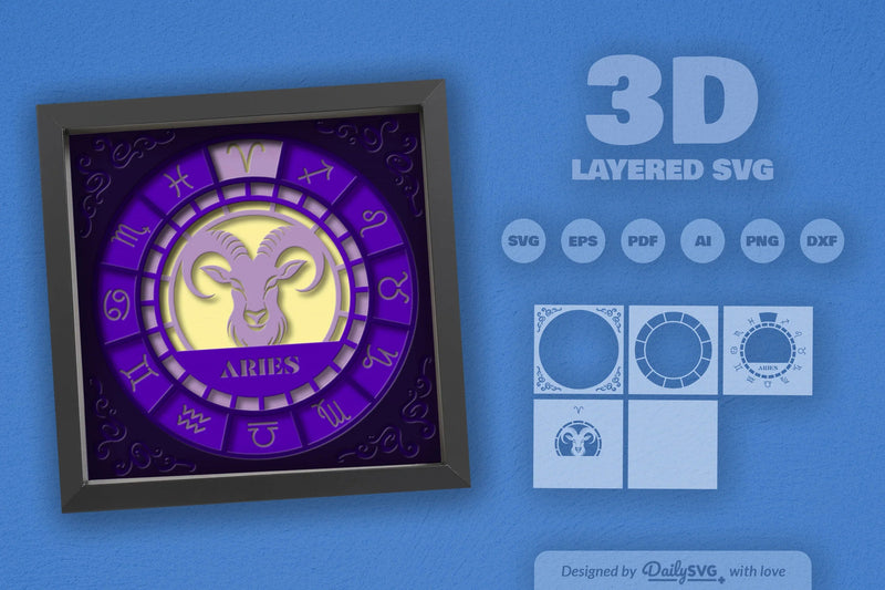 Aries Zodiac 3D Shadow Box Papercut SVG Bundle - CraftNest - Digital Crafting and Art