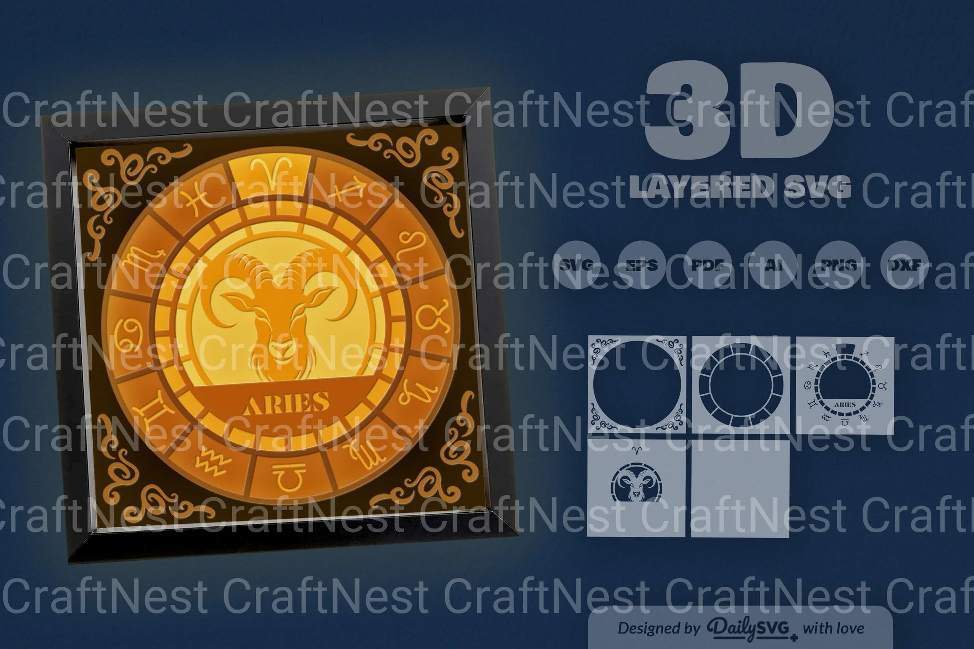 Aries Zodiac 3D Shadow Box Papercut SVG Bundle - CraftNest - Digital Crafting and Art