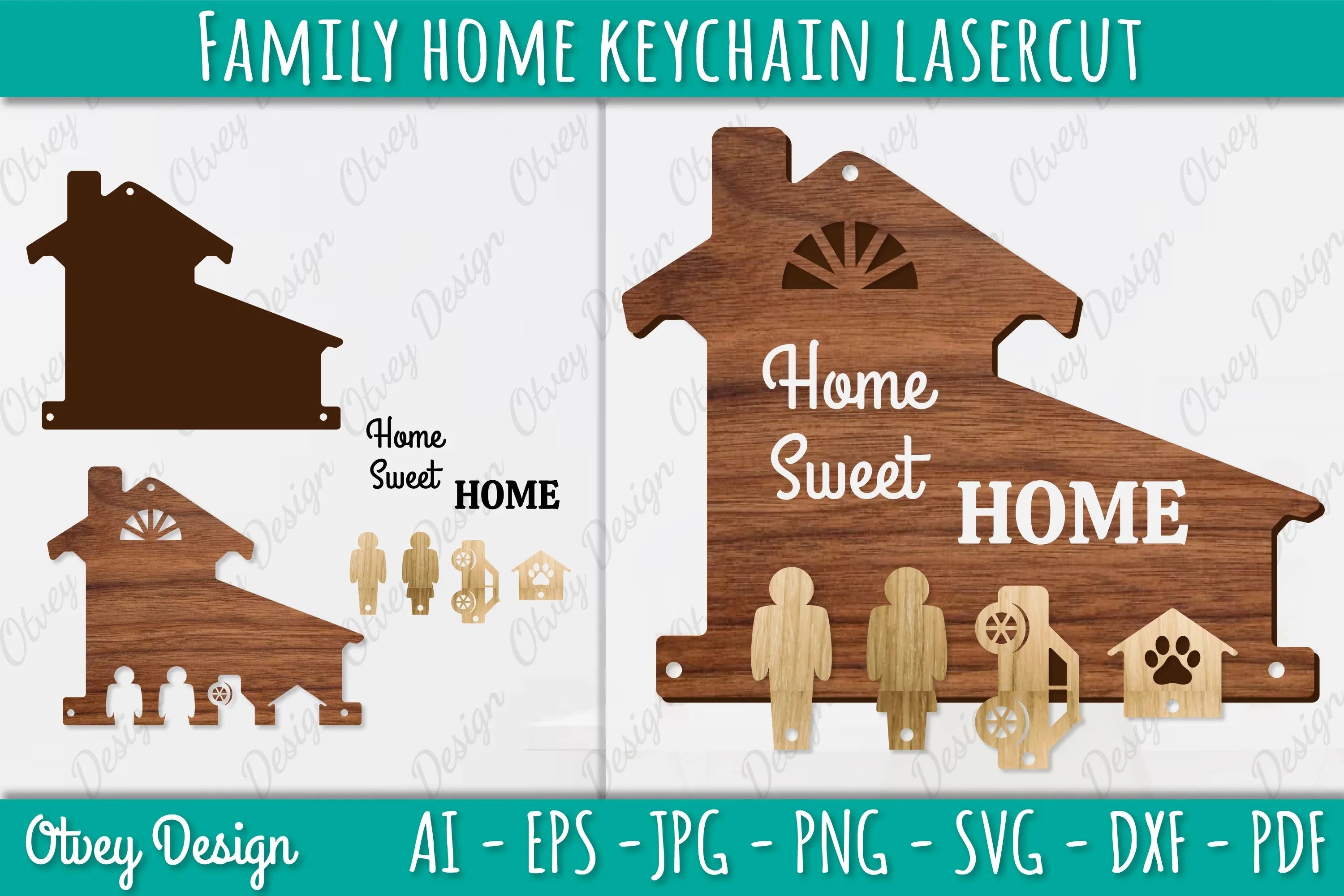 Family Keychain SVG Home Key Holder Laser Cut SVG Bundle 7 - CraftNest - Digital Crafting and Art