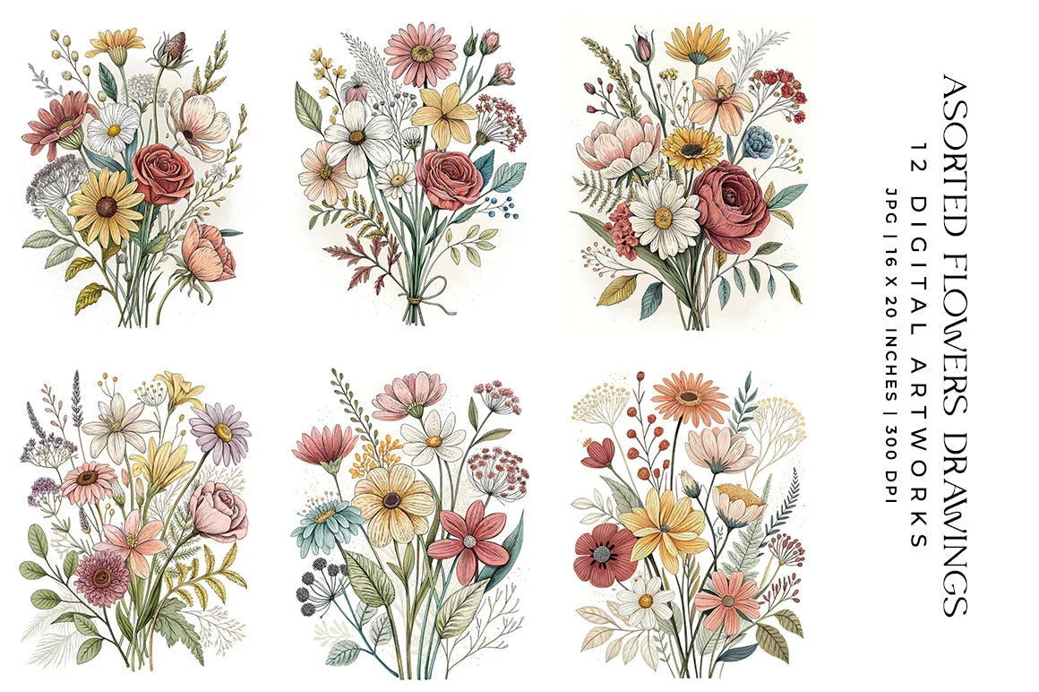 Assorted Flowers Drawings