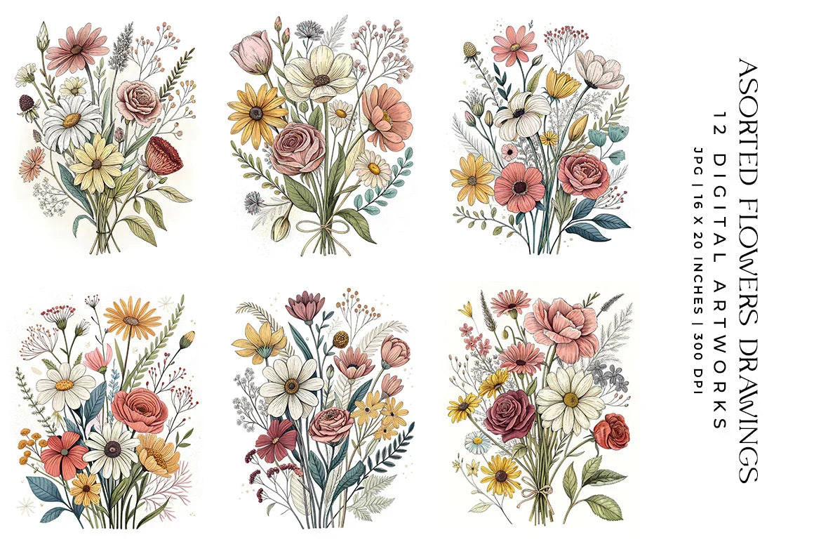 Assorted Flowers Drawings