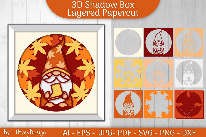 Autumn Gnome 3D Layered Shadow Box SVG Bundle - CraftNest - Digital Crafting and Art
