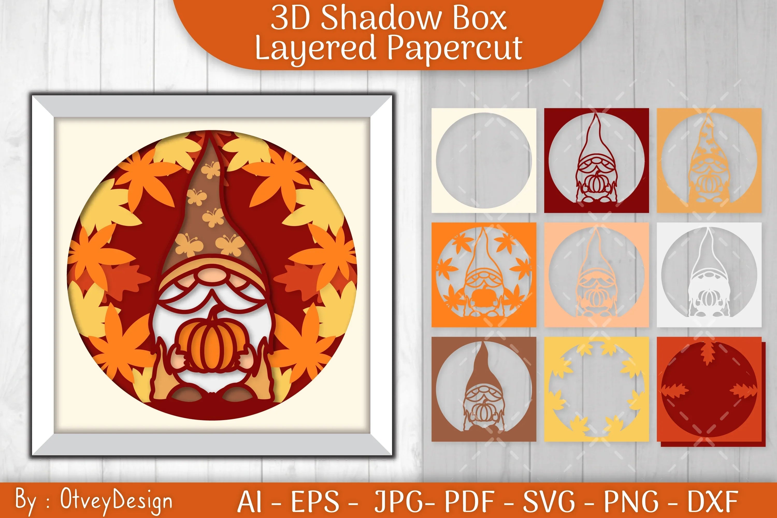 Autumn Gnome 3D Layered Shadow Box SVG Bundle - CraftNest - Digital Crafting and Art