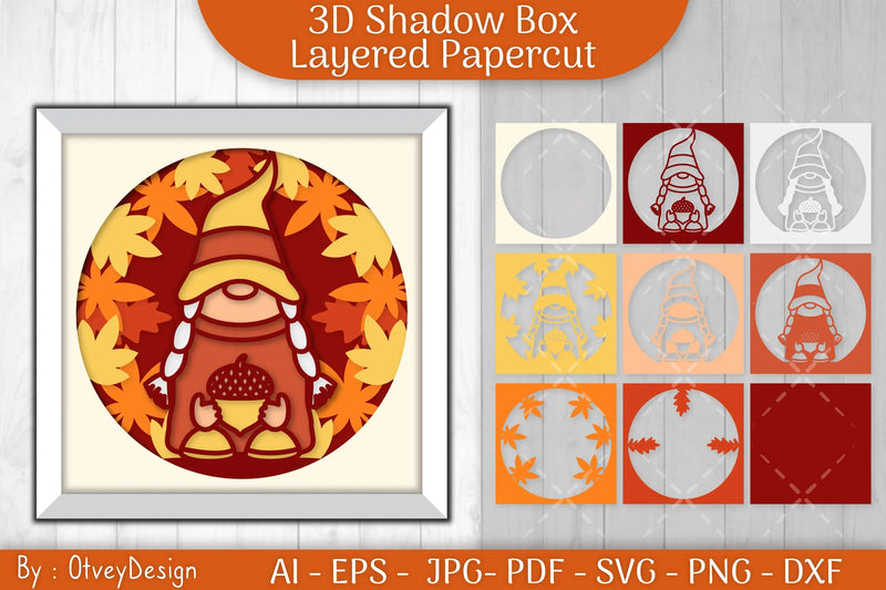 Autumn Gnome 3D Shadow Box SVG Bundle - CraftNest - Digital Crafting and Art