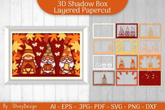 Autumn Gnome 3D Shadowbox Papercut SVG Bundle - CraftNest - Digital Crafting and Art