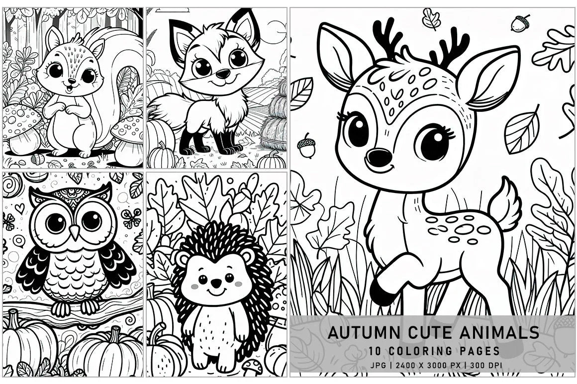 Cute Animals Coloring Pages - Autumn
