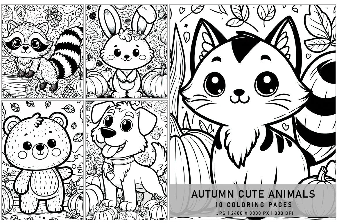 Cute Animals Coloring Pages - Autumn