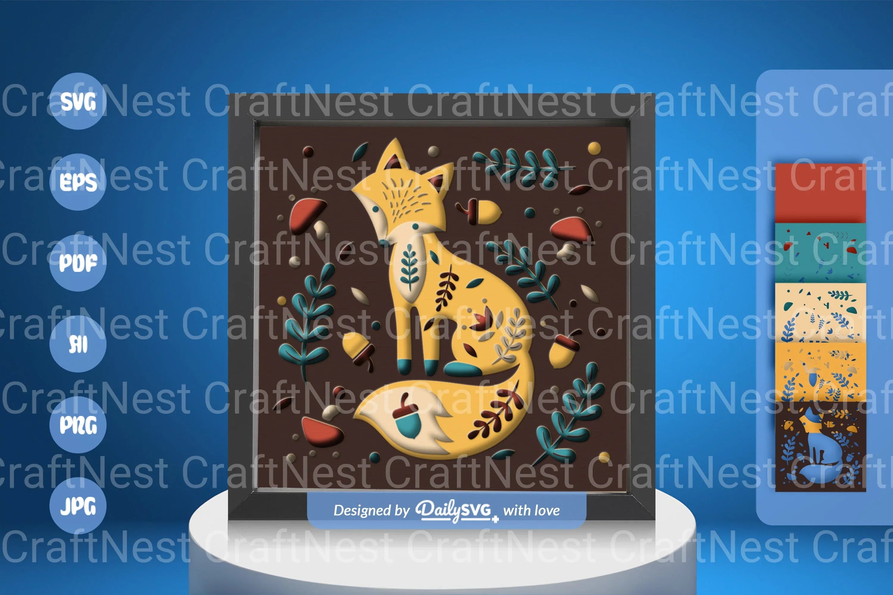 Autumn Fox Folk Art Papercut SVG Bundle