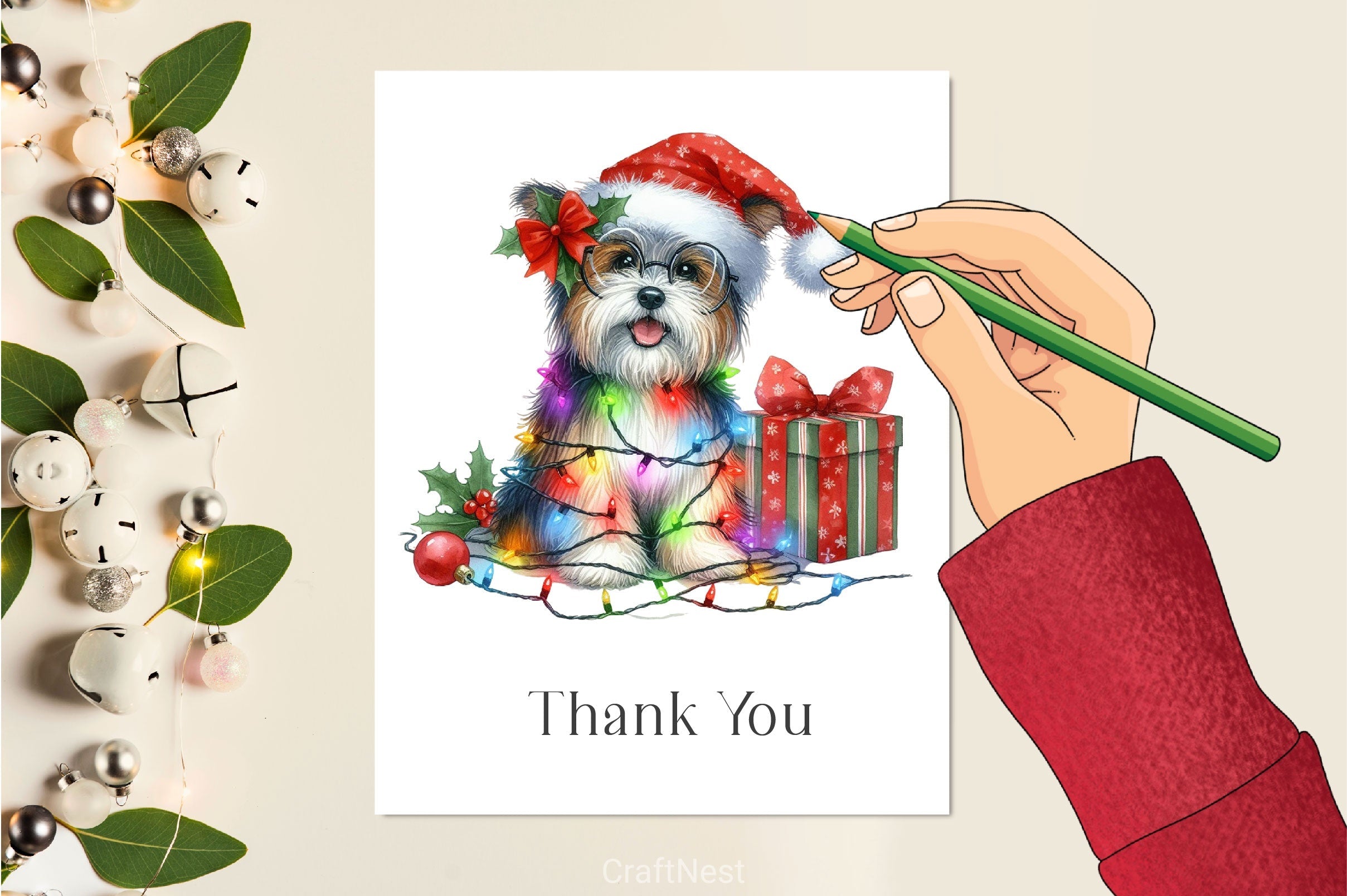 Dog Wrapped In Christmas Lights Clipart Bundle