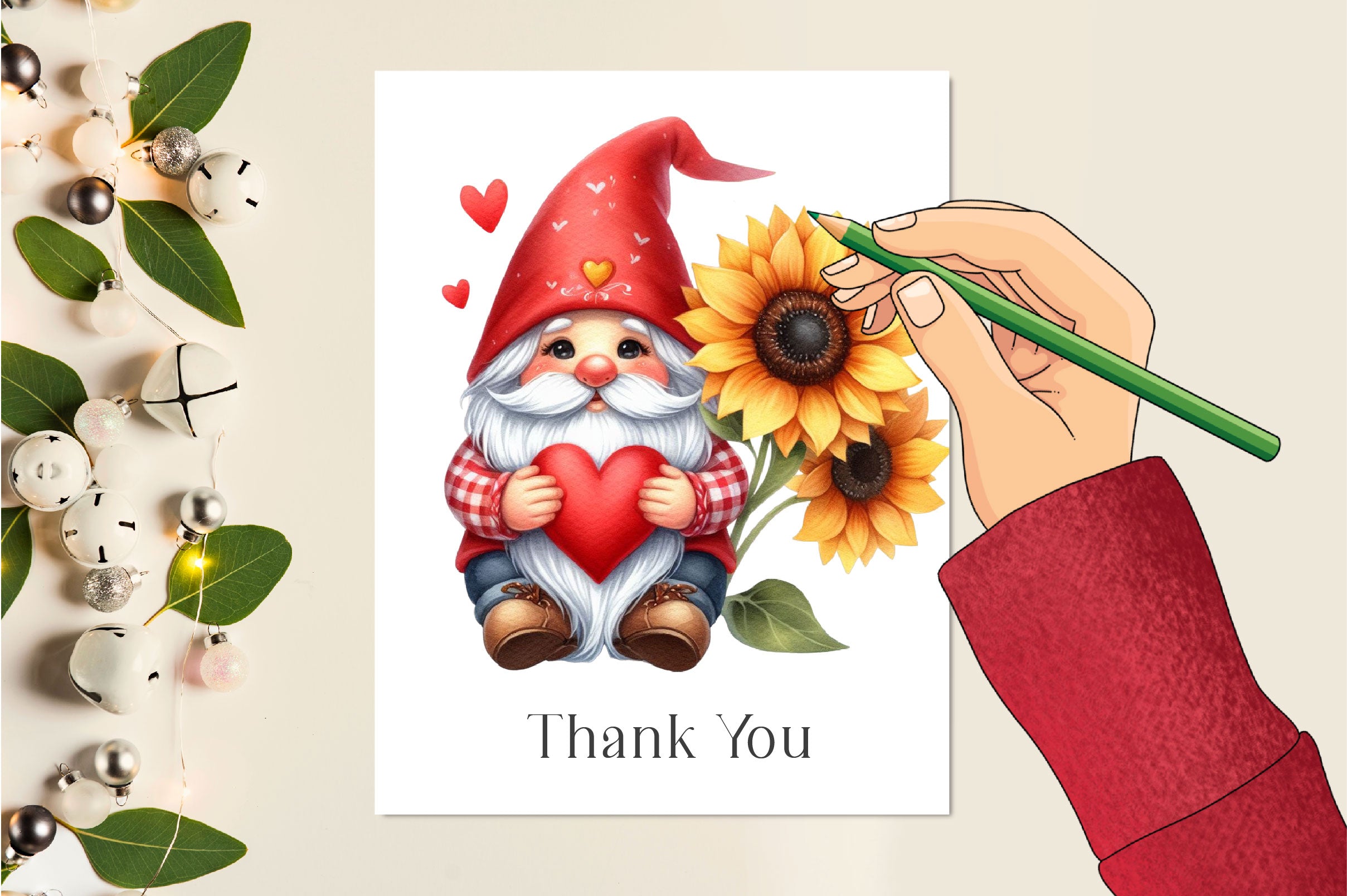 Valentines Gnome With Sunflower Clipart Bundle