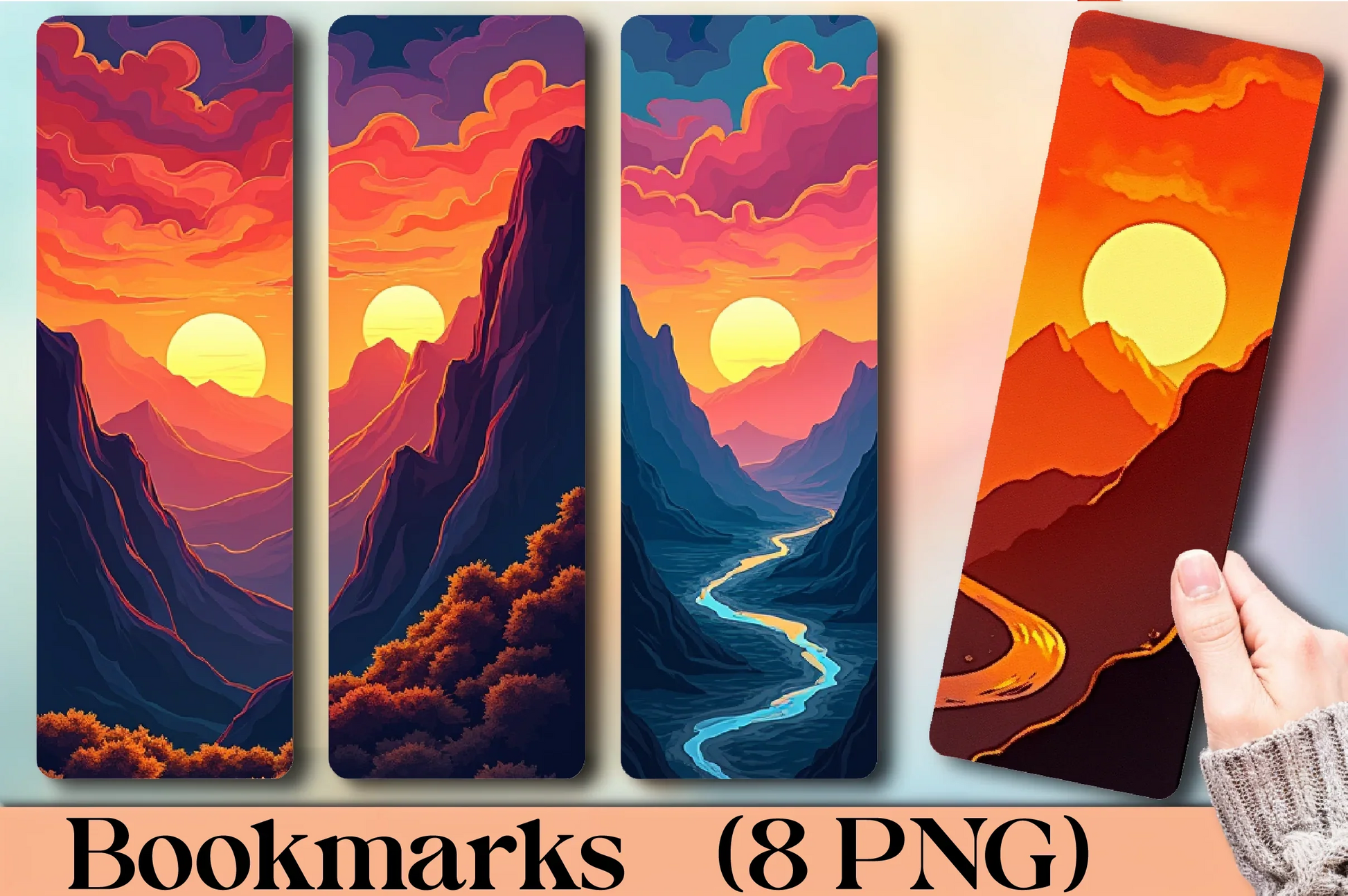 Fiery Sunset Mountains Bookmark - CraftNest - Digital Crafting and Art