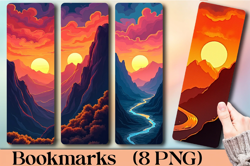 Fiery Sunset Mountains Bookmark - CraftNest - Digital Crafting and Art