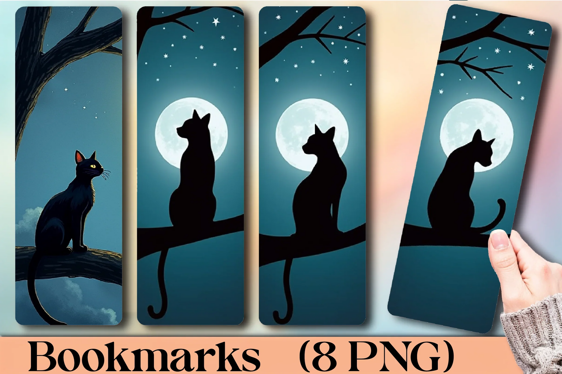 Midnight Cat Silhouette Bookmark - CraftNest - Digital Crafting and Art