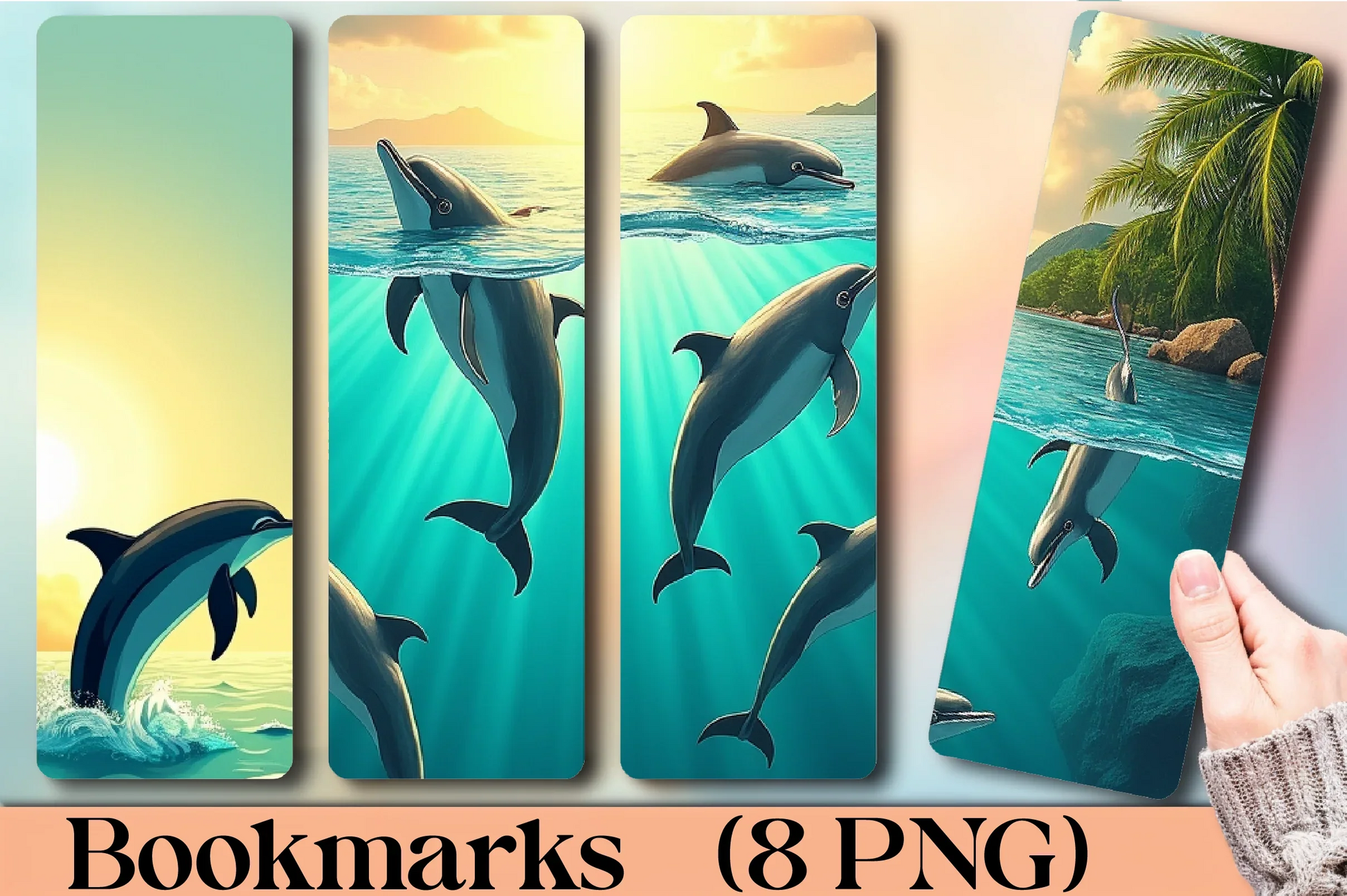Tropical Lagoon Dolphins Bookmark Journal - CraftNest - Digital Crafting and Art