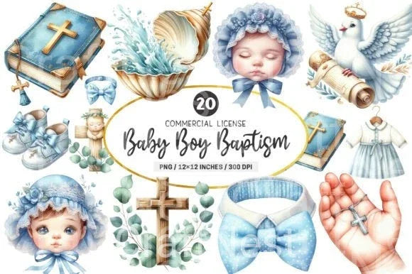 Baby Boy Baptism Clipart Bundle - CraftNest - Digital Crafting and Art
