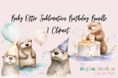 Adorable Baby Otter Birthday Clipart Bundle - CraftNest - Digital Crafting and Art