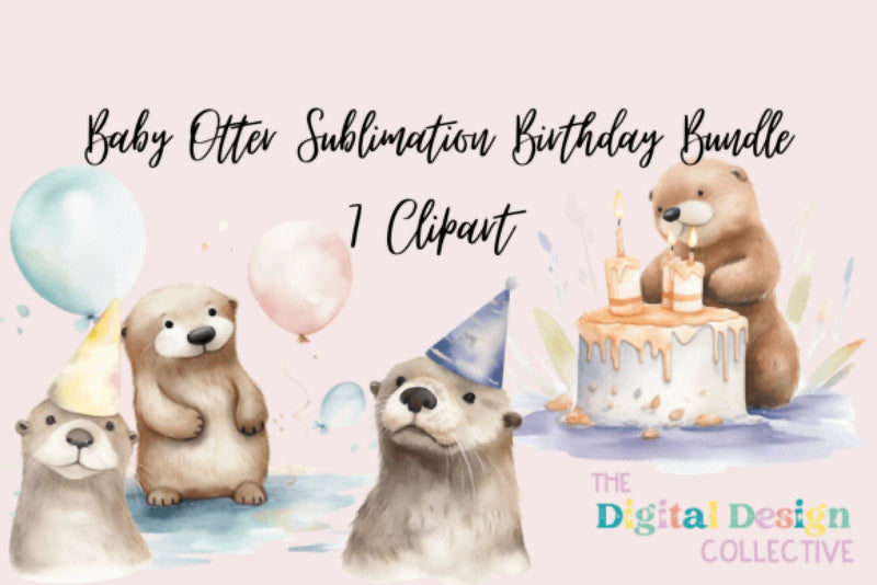 Adorable Baby Otter Birthday Clipart Bundle - CraftNest - Digital Crafting and Art