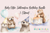Adorable Baby Otter Birthday Clipart Bundle