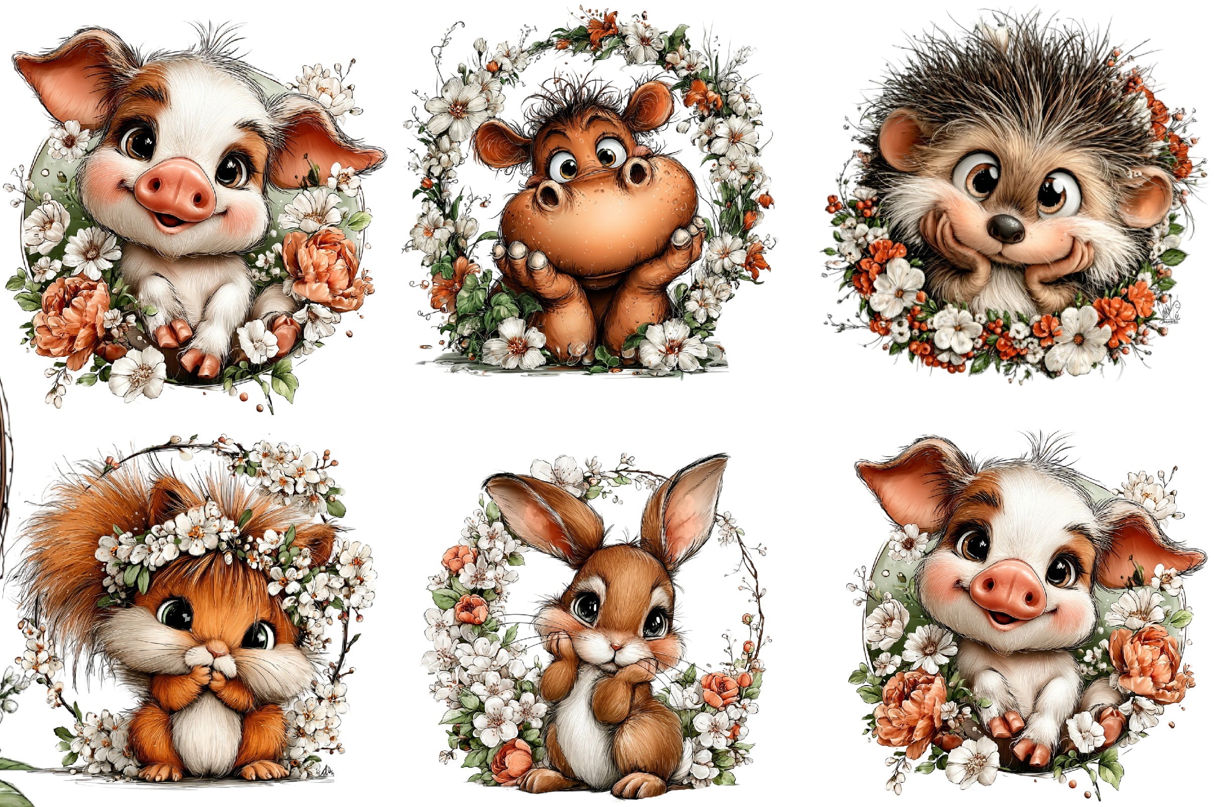 Baby Animal Floral Frame Clipart Bundle