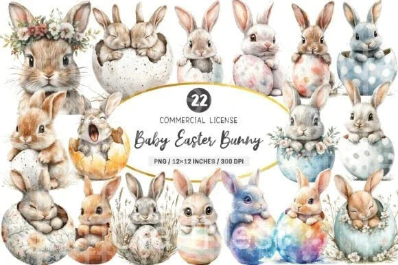 Baby Easter Bunny Clipart Bundle - CraftNest - Digital Crafting and Art