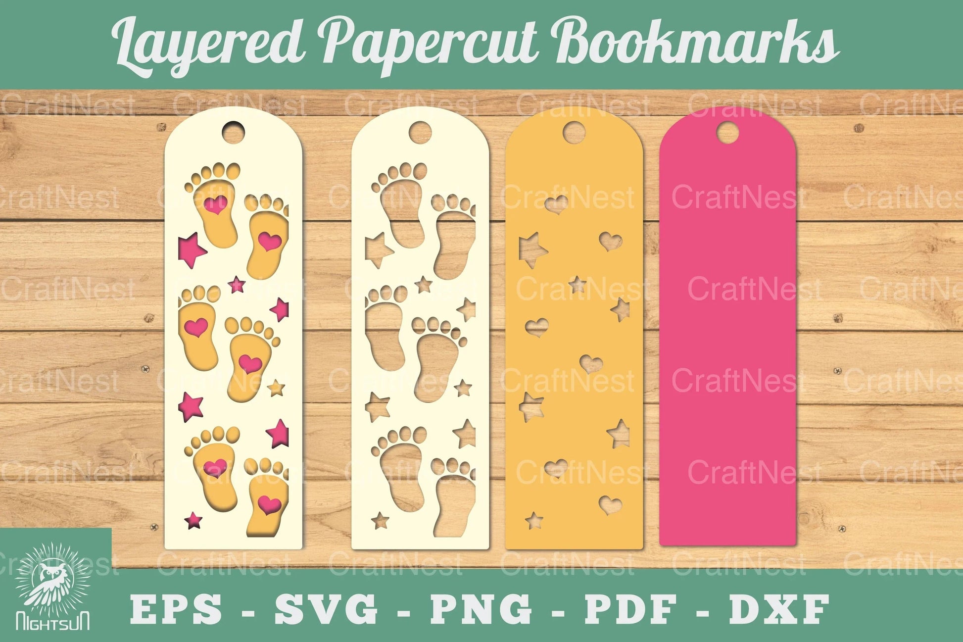 Baby Footprint Layered Papercut Bookmark Clipart Bundle - CraftNest - Digital Crafting and Art