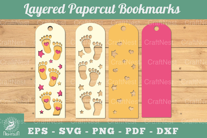 Baby Footprint Layered Papercut Bookmark Clipart Bundle - CraftNest - Digital Crafting and Art