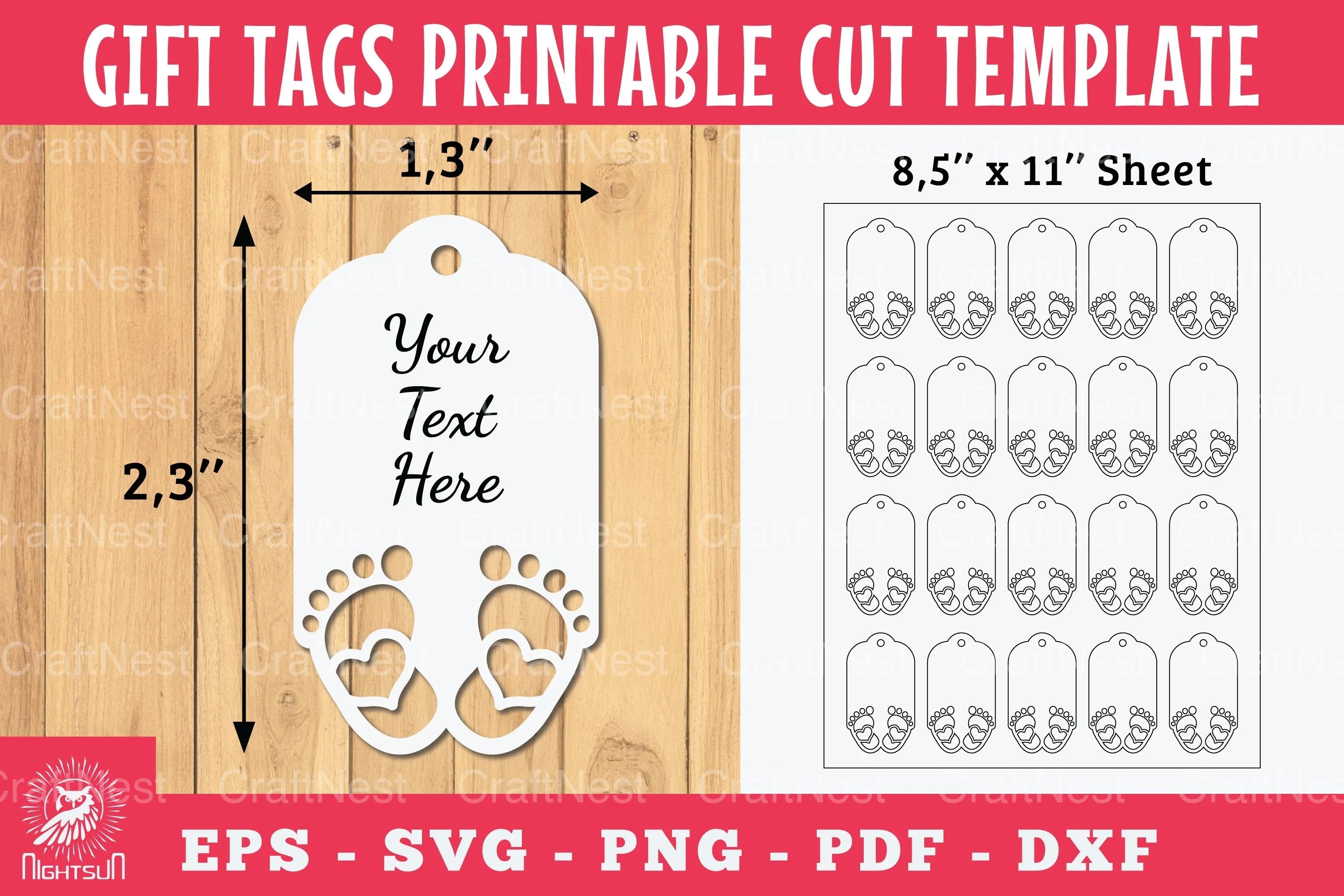 Baby Footprint Tags Printable Template Bundle - CraftNest - Digital Crafting and Art