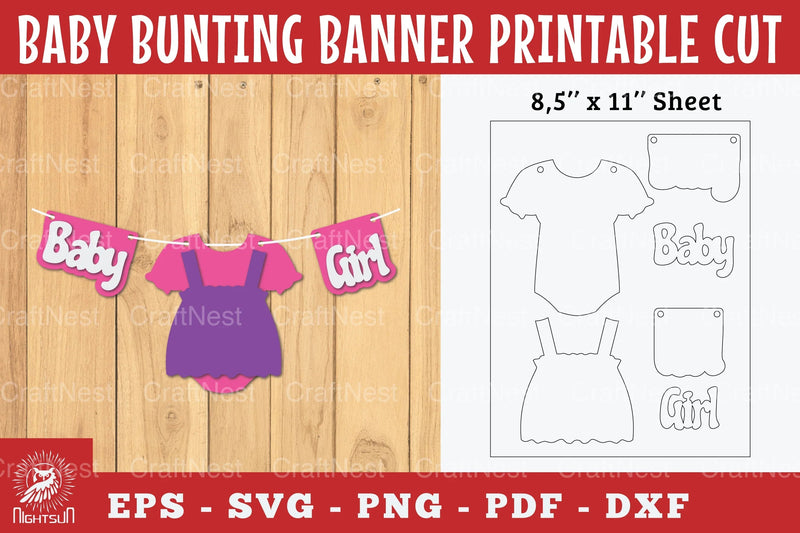 Baby Girl Bunting Banner Printable Clipart Bundle - CraftNest - Digital Crafting and Art