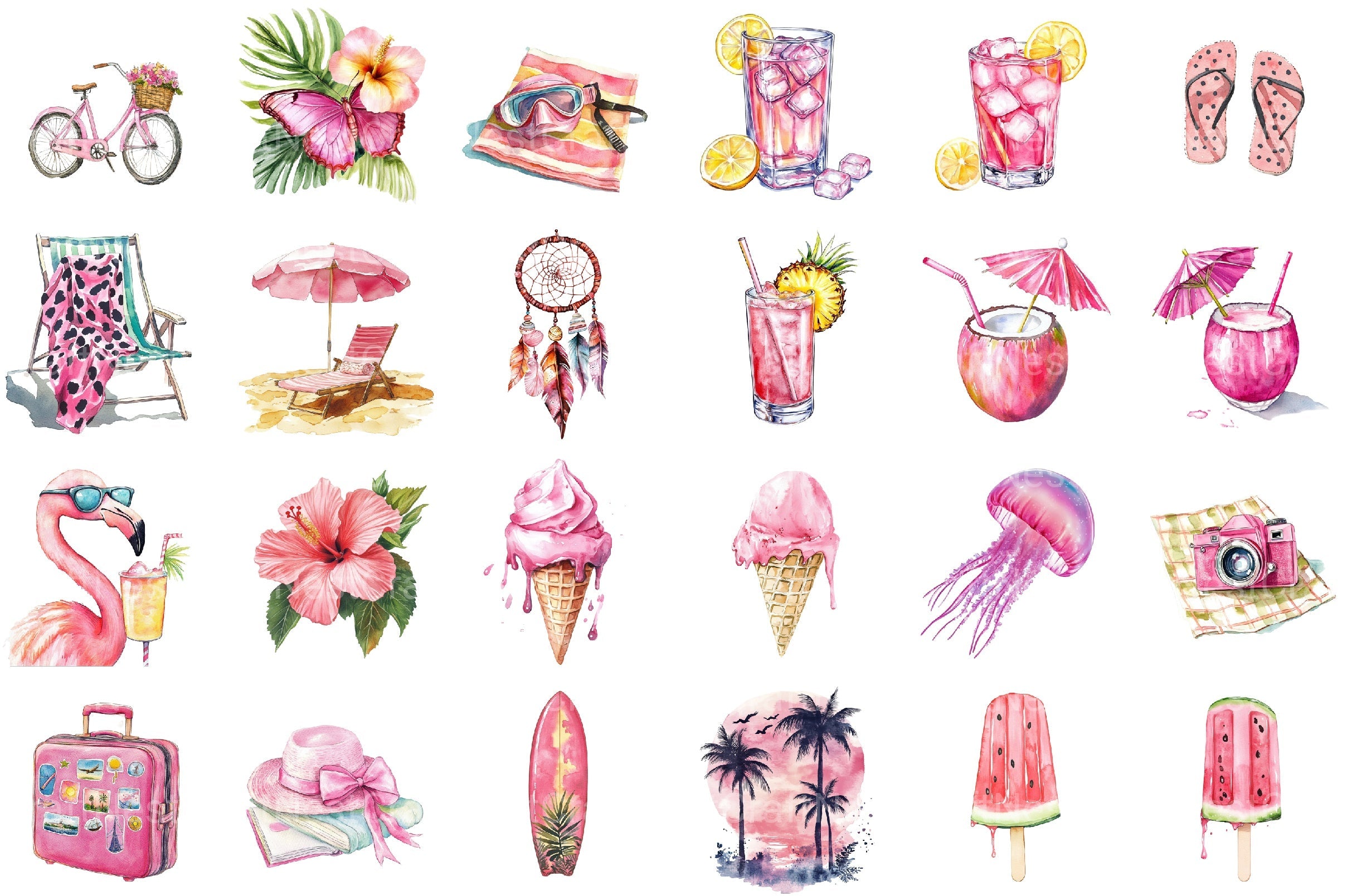 Black And Pink Summer Clipart Bundle