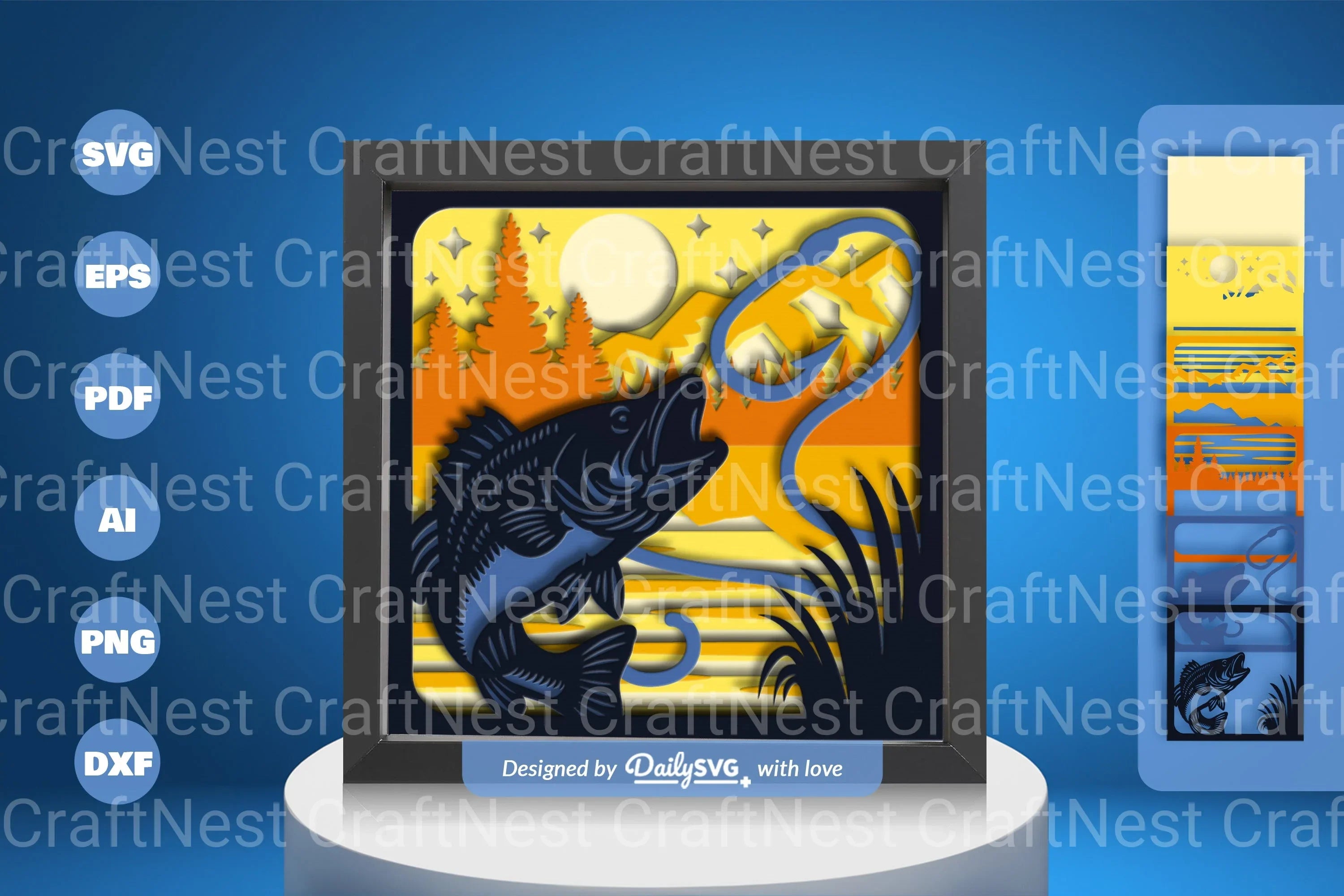 Bash Fish Fishing Papercut SVG Bundle