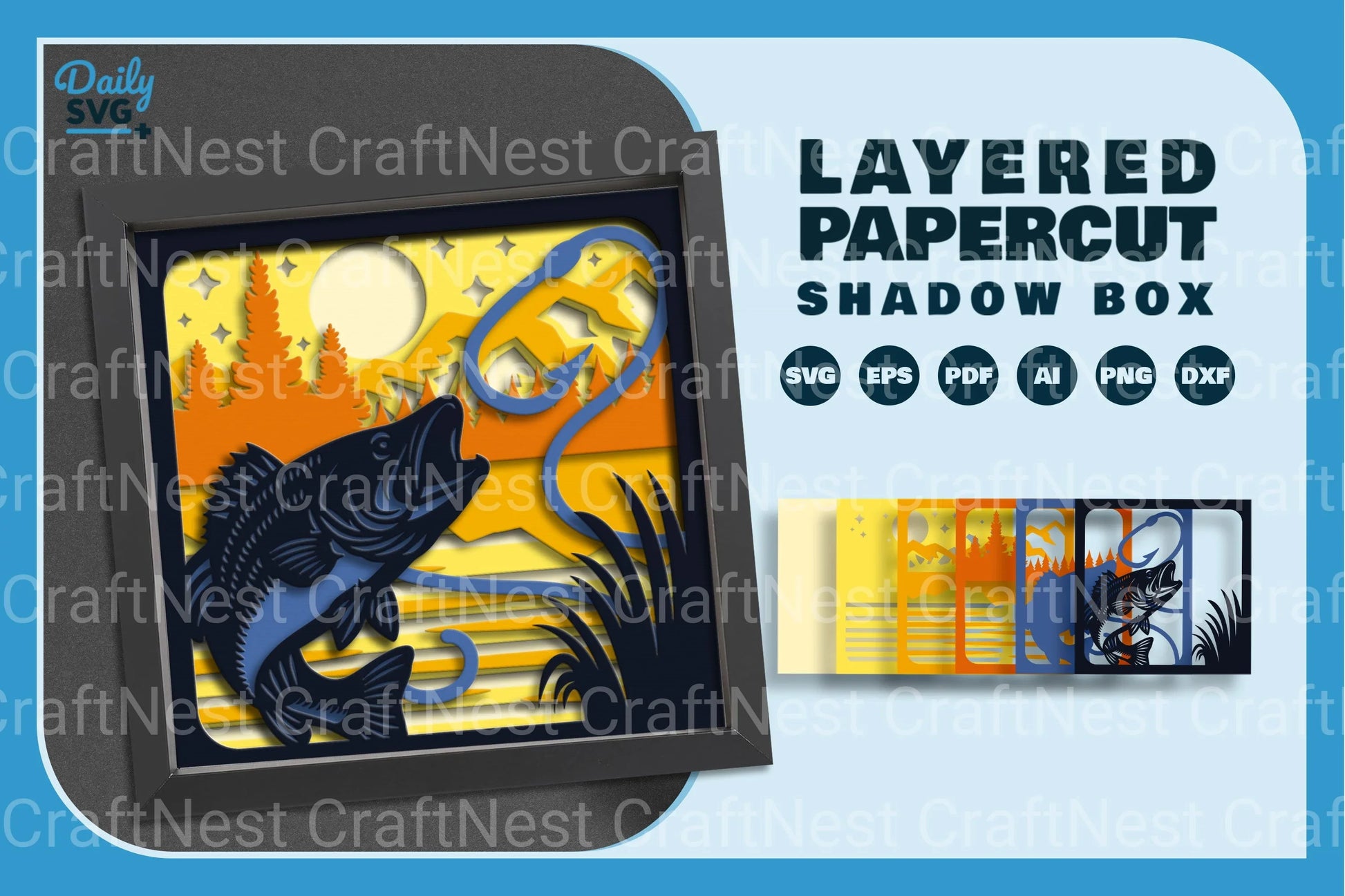 Bash Fish Fishing Papercut SVG Bundle - CraftNest - Digital Crafting and Art