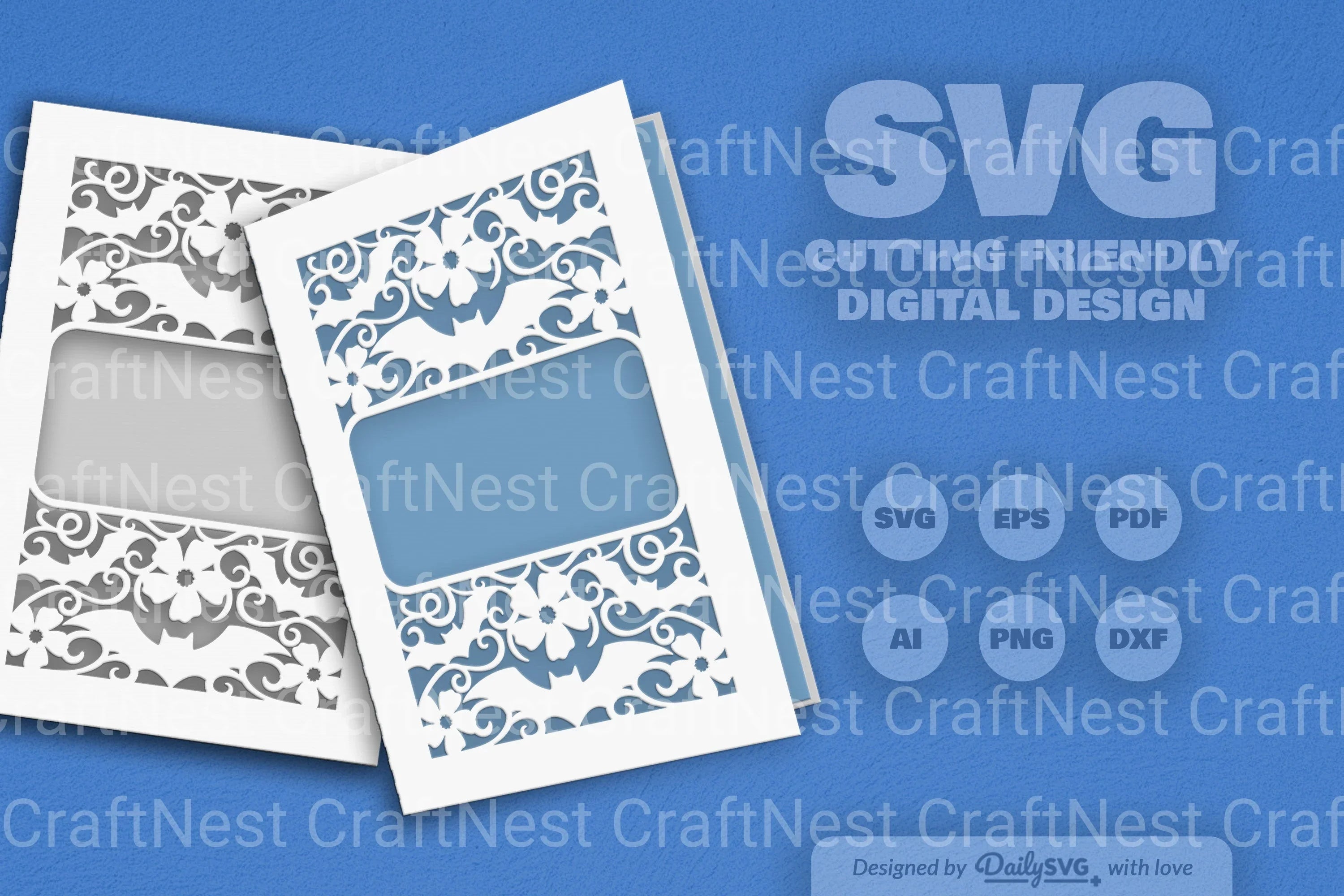 Daily SVG Bundles Bats and Floral Greeting Card Papercut Clipart
