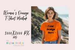 Women's Orange T-shirt Mockup - CraftNest - Digital Crafting and Art
