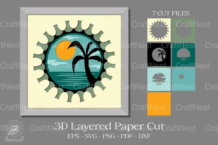 Beach 3D Light Box Paper Cut Design Bundle - CraftNest - Digital Crafting and Art
