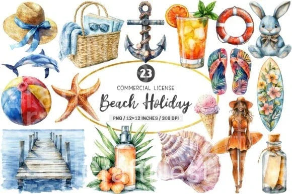 Beach Holiday Clipart Bundle 3 - CraftNest - Digital Crafting and Art