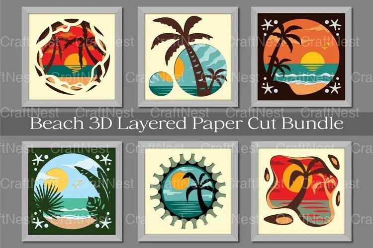 Beach Sunset 3D Layered Paper Cut Clipart Bundle - CraftNest - Digital Crafting and Art